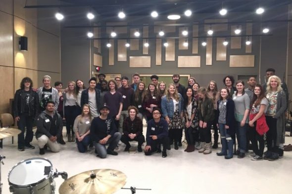 A full GRAMMY Camp Nashville class photographed together in a Belmont studio