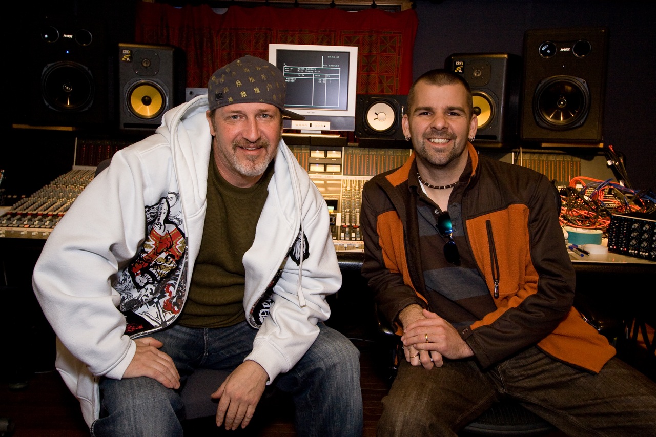 Dave Aron at a mixing console during a Multi-Platinum hip-hop mixing shoot