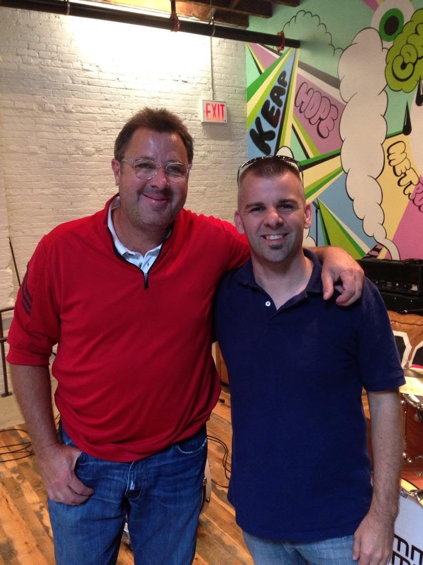 Nathan Adam with Vince Gill at a rehearsal space