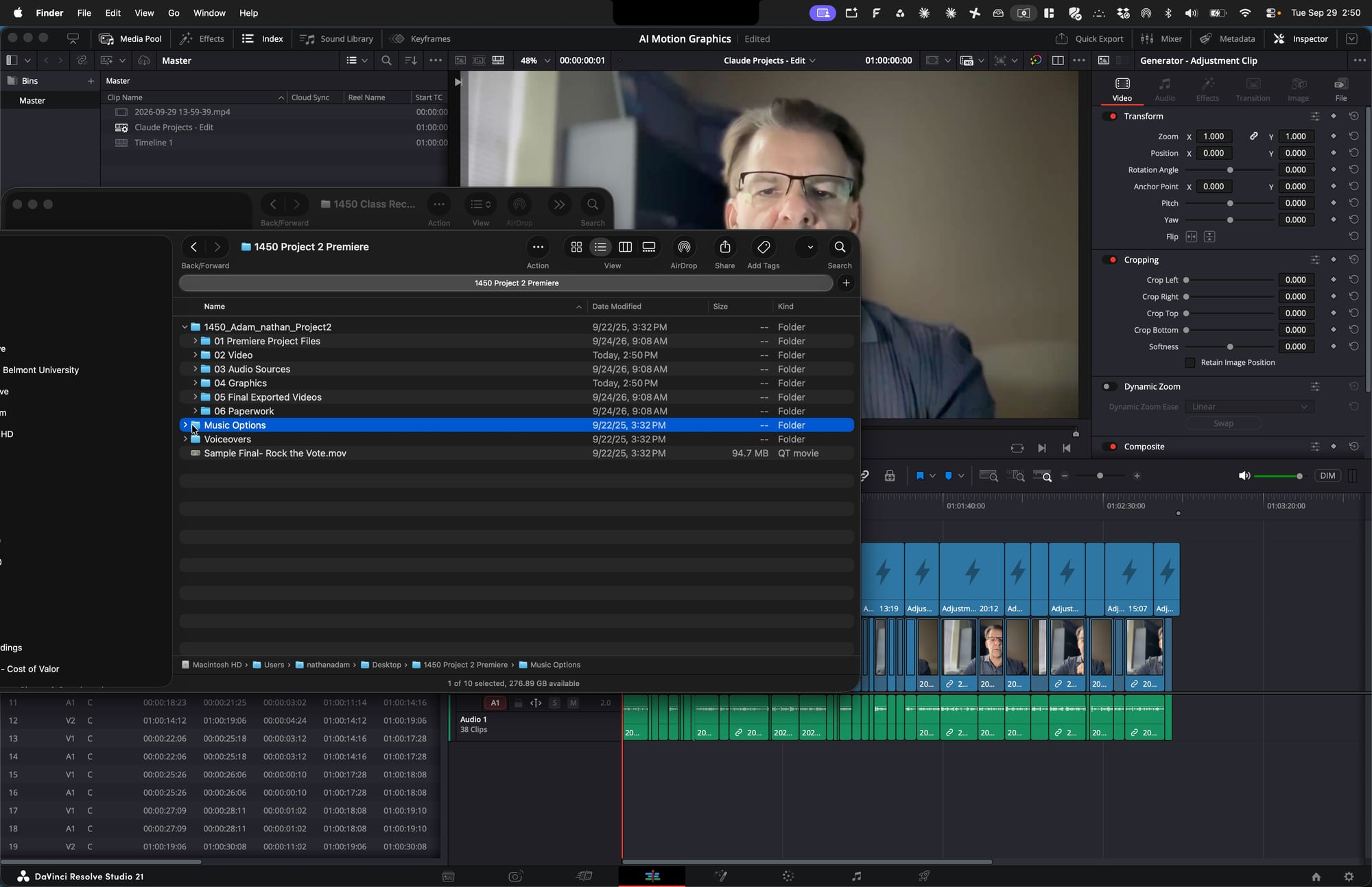 Screenshot for step 14: Move Music Options to Audio