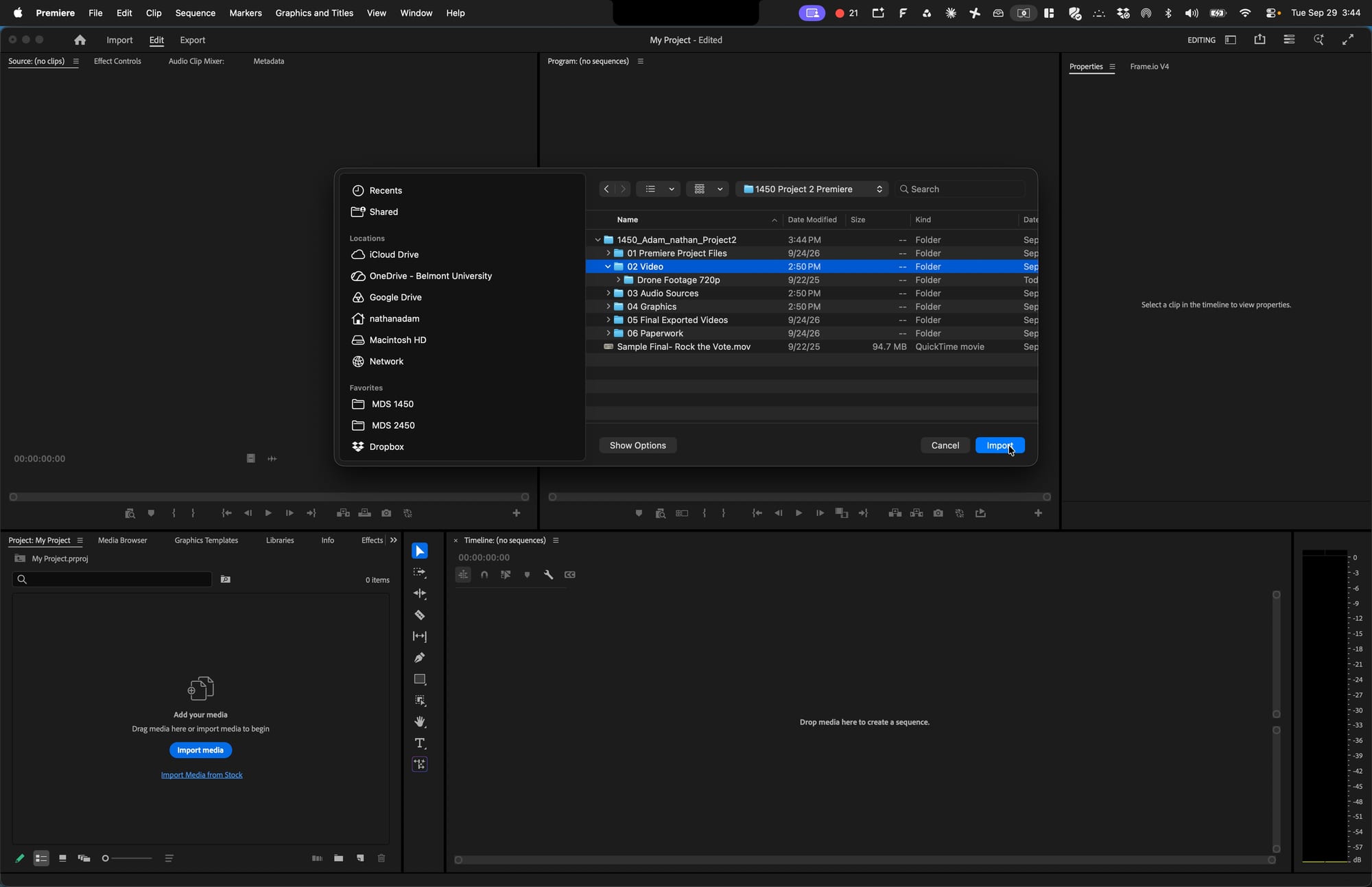 Screenshot for step 7: Import the 02 Video Folder