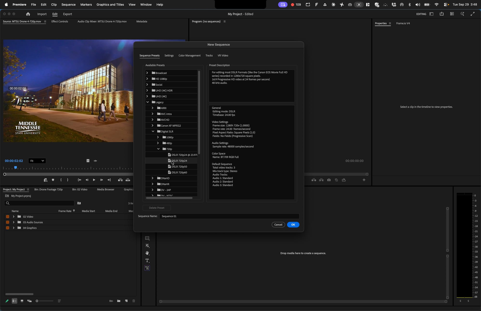 Screenshot for step 24: Choose the DSLR 720p24 Preset